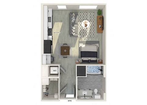 Floor plan for studio, 1 bath, 598 sqft